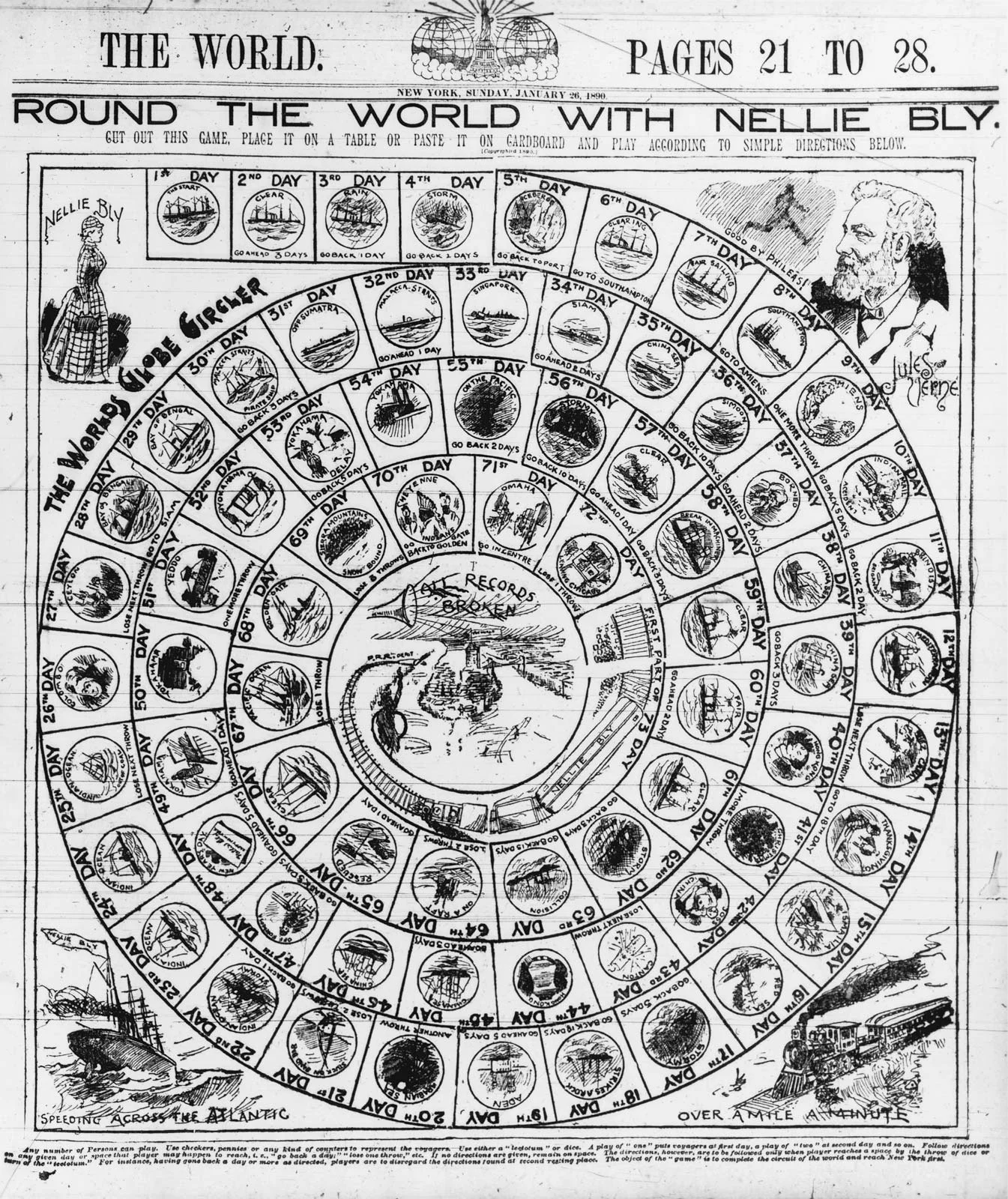 Gra o podróży Nellie Bly opublikowana w "New York Worl" 26 stycznia 1890 roku