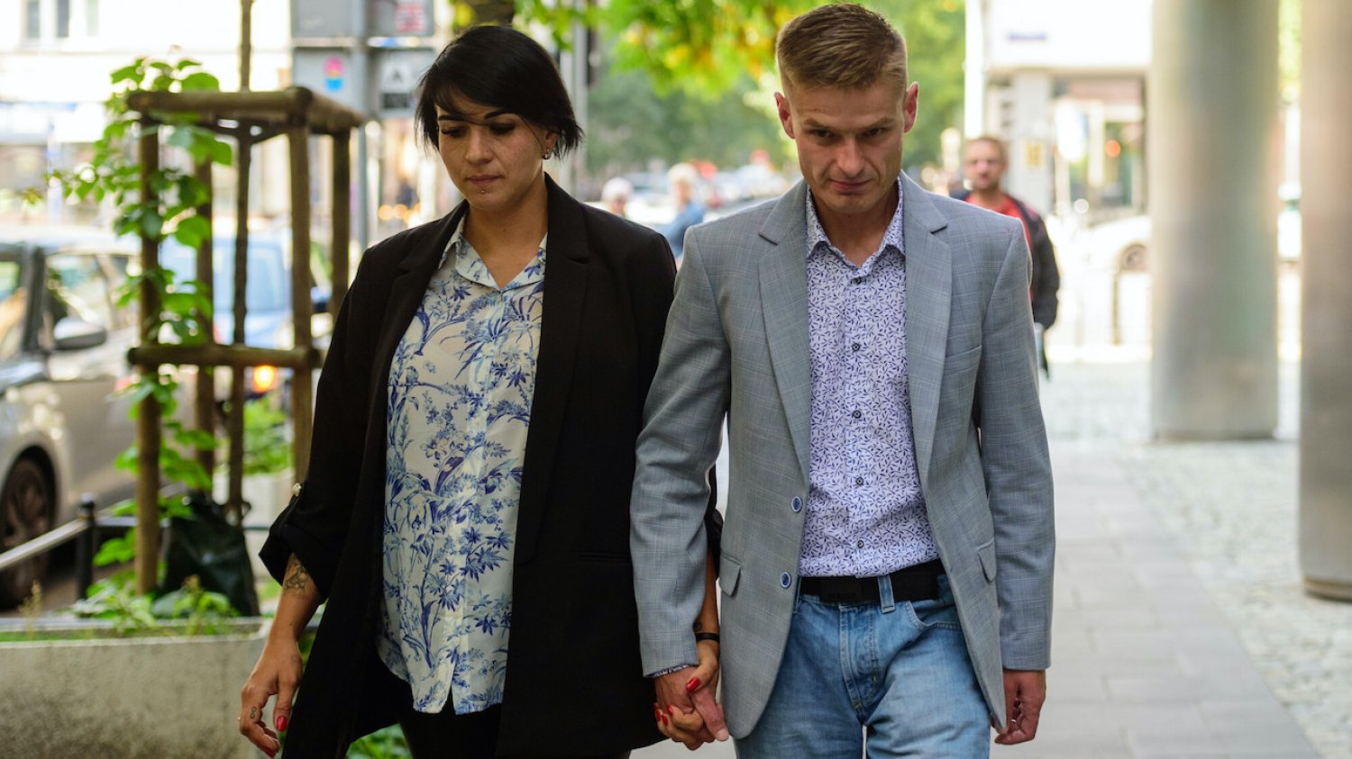 Anna Walter i Tomasz Komenda w drodze do studia "Dzień Dobry TVN" (2020).