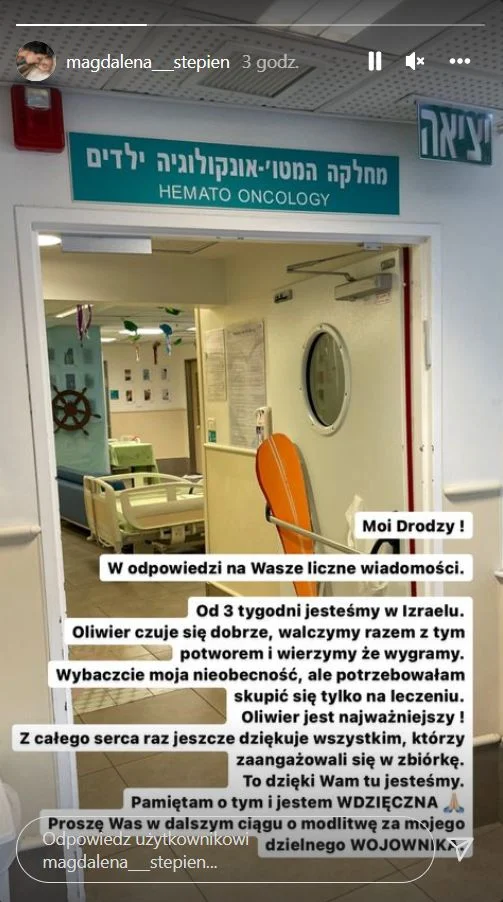 Magdalena Stępień o stanie zdrowia syna Oliwiera.