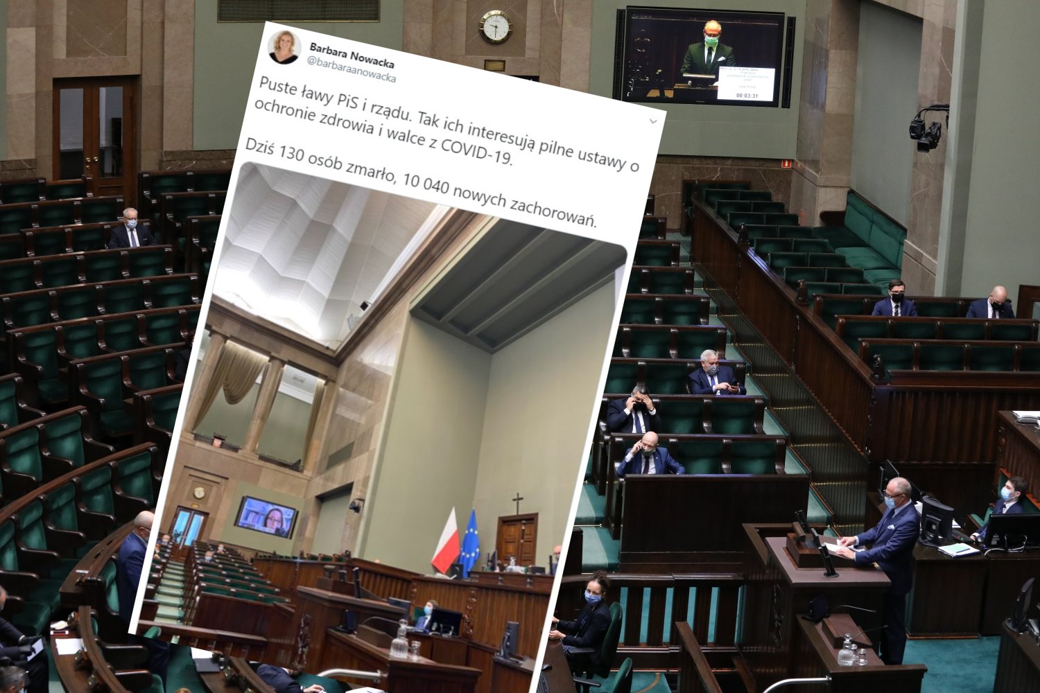 Barbara Nowacka pokazała na zdjęciu puste rządowe ławy w Sejmie.