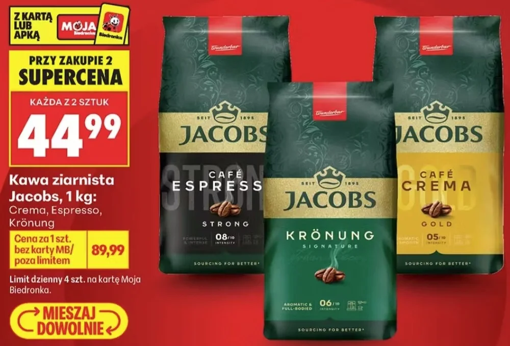 Promocja na kawę w Biedronce do 26 września. Limit to cztery paczki na kartę Promocja na kawę Jacobs w Biedronce