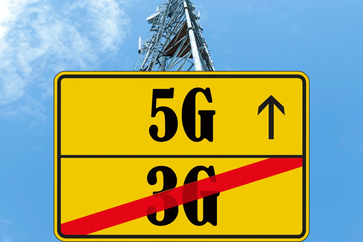 Ilustracja końca sieci 3G, na której jest nowoczesna antena