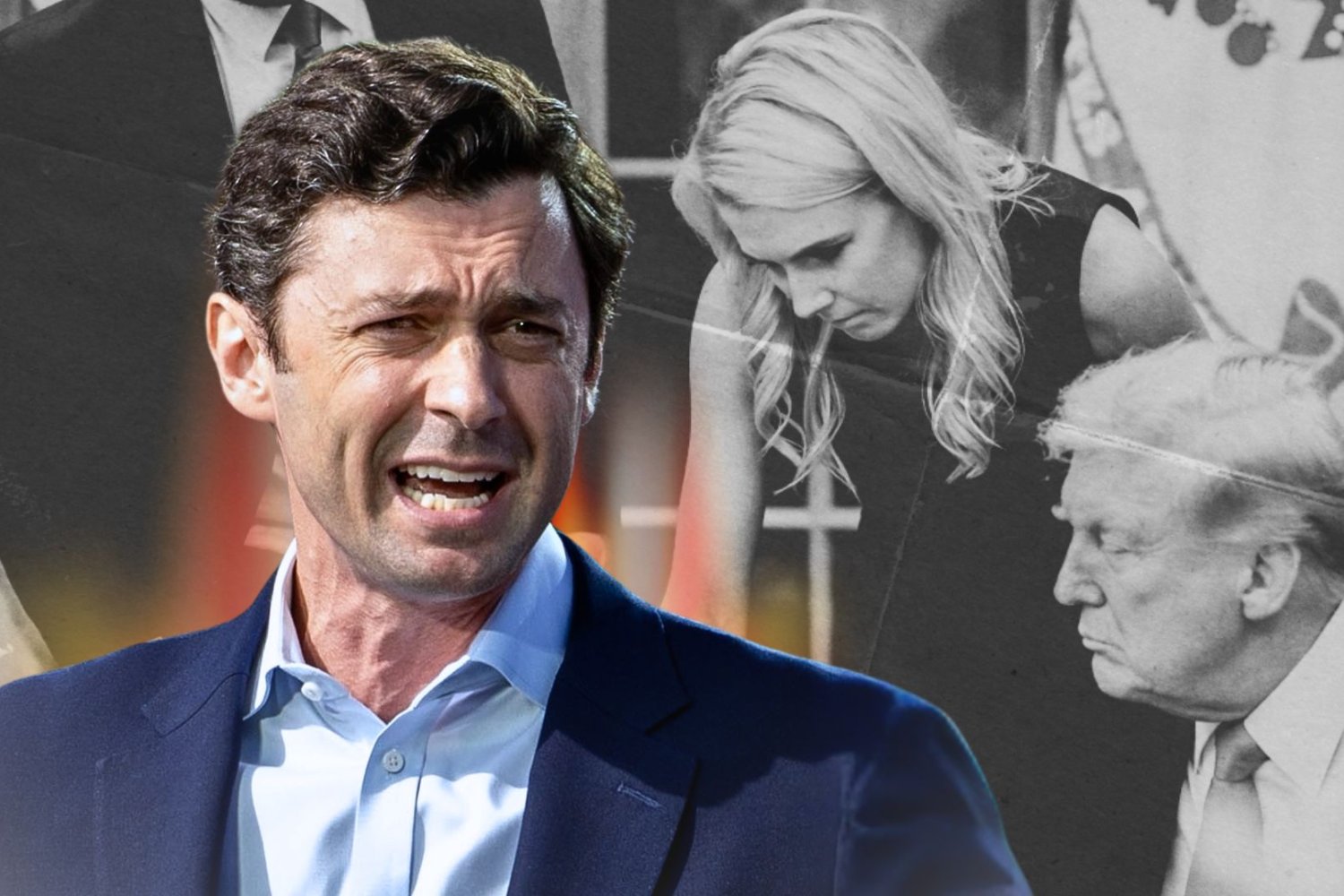 Jon Ossoff. W tle Natalie Harp i Donald Trump