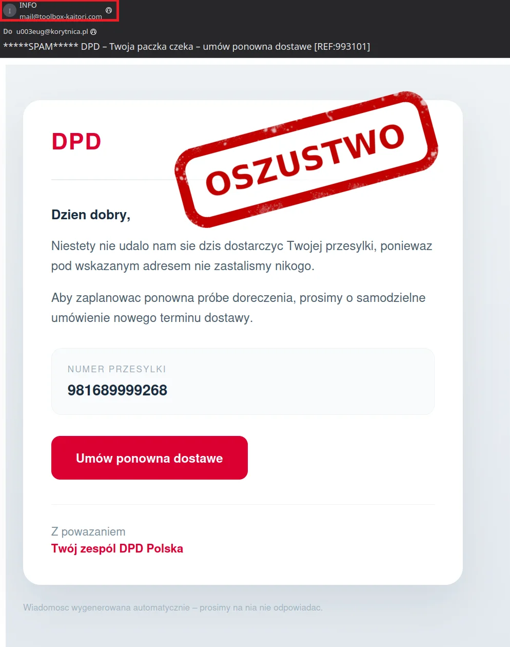 Oszustwo na kuriera Oszustwo