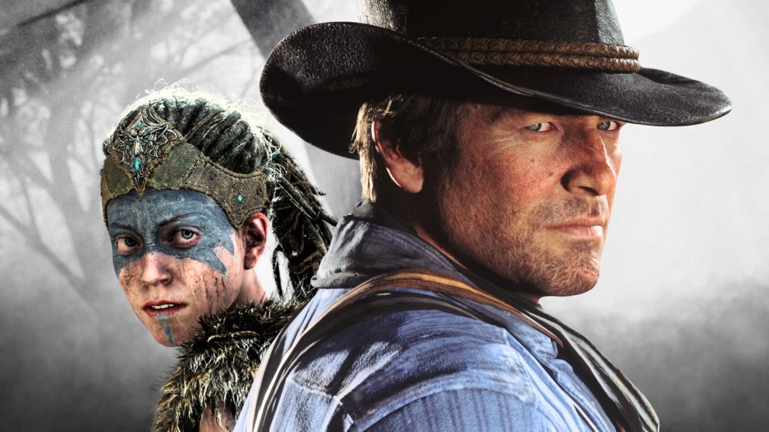 Kadry z gier Hellblade: Senua's Sacrifice i Red Dead Redemption 2