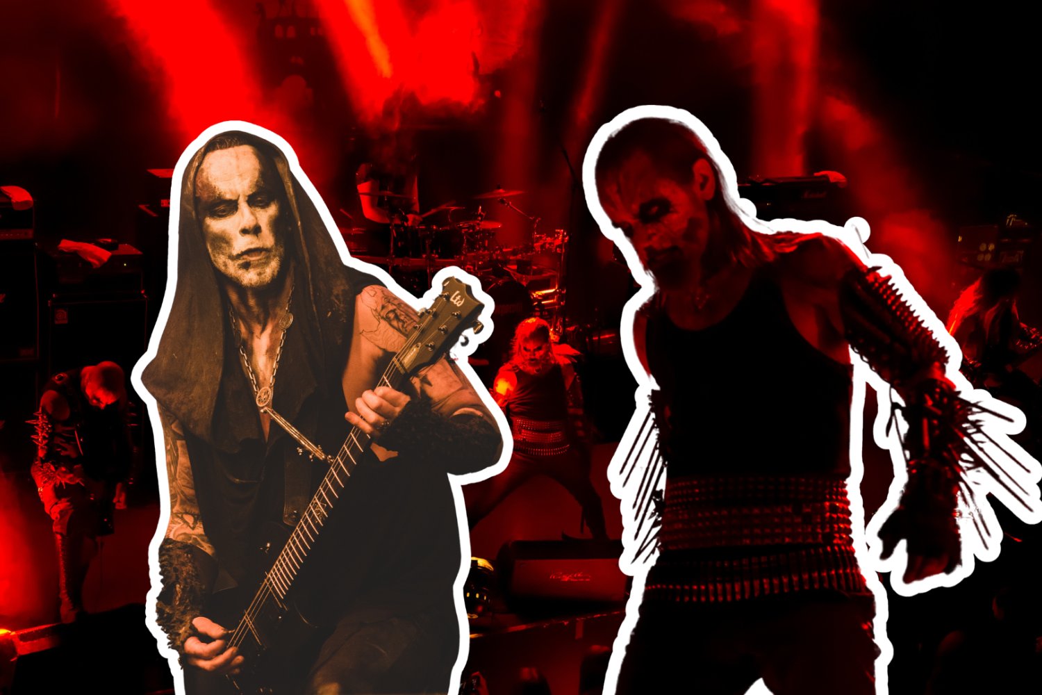 koncert metalowy, na pierwszym planie Nergal i wokalista Gorgorotha.