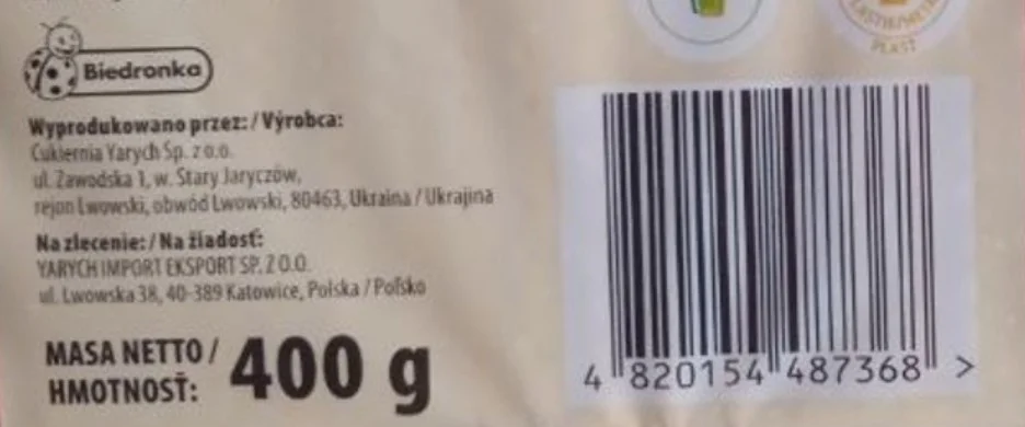 Ciastka z Biedronki skąd są? Tył opakowania Bonitek wyprodukowanych w Ukrainie