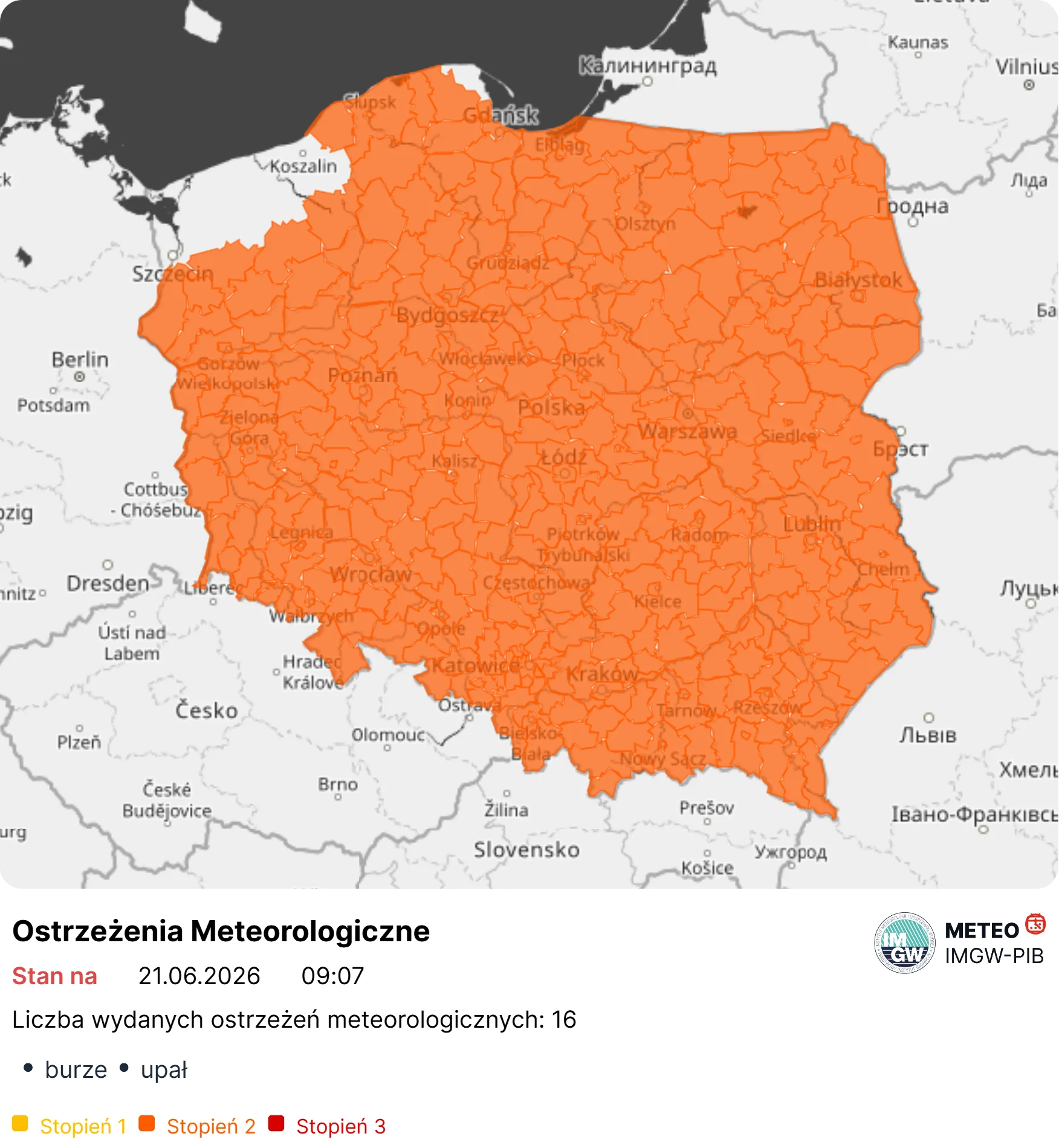 Prognoza pogody na 21 czerwca 2026