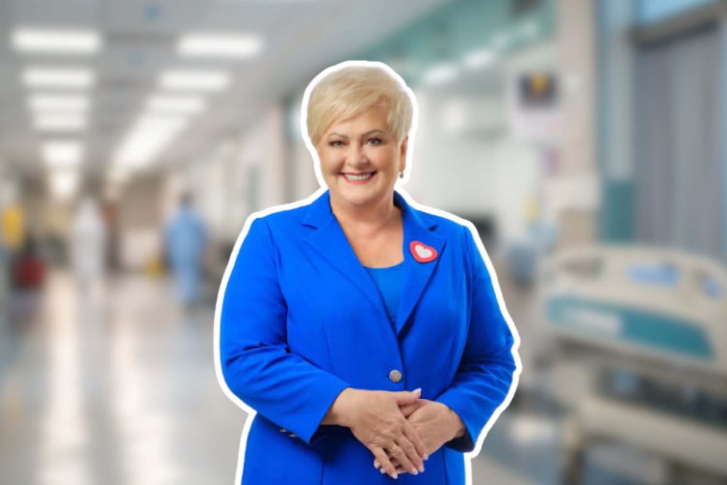 Małgorzata Pępek, w tle szpital