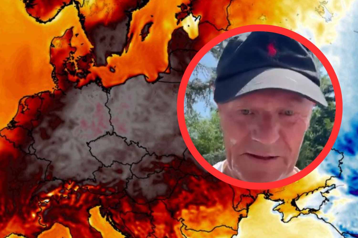 Mapa anomalia pogodowa 2 metry nad ziemią, w ramce: Donald Tusk.