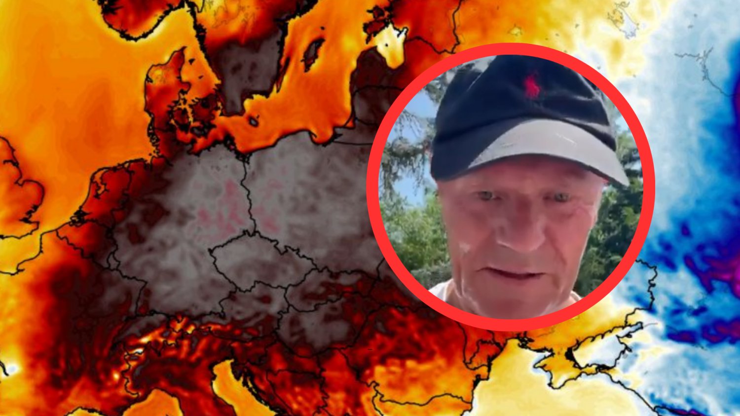 Mapa anomalia pogodowa 2 metry nad ziemią, w ramce: Donald Tusk.
