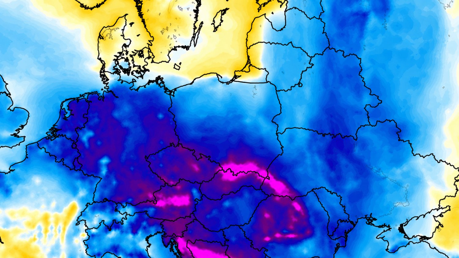 Anomalia temperatury 10 listopada, chłód nad Polską Mapa anomalii temperatury w Europie z modelu GFS na 10 listopada, Polska kilka stopni poniżej normy z lat 1991-2020, najchłodniej w Czechach, na Słowacji i Bałkanach