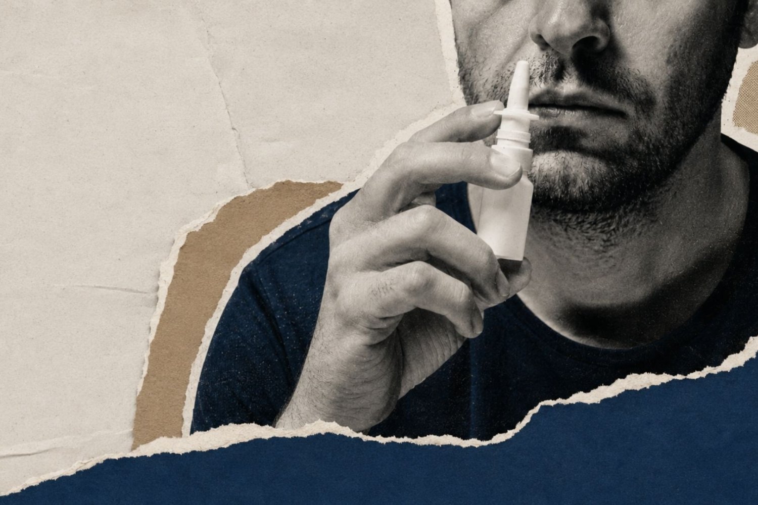 Mężczyzna używający sprayu do nosa