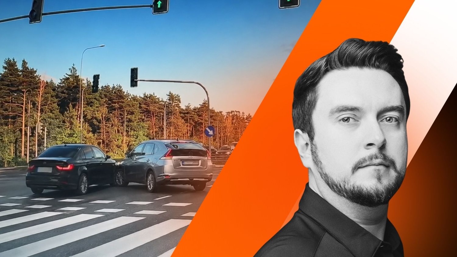 Wypadek w Ząbkach, zderzenie aut Audi i Honda. Na pierwszym planie autor felietonu Adam Nowiński