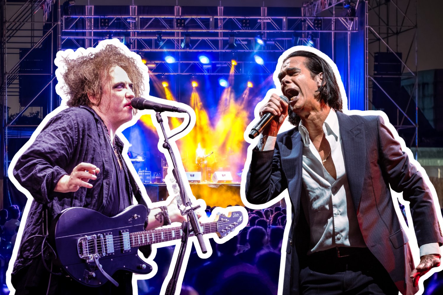 Nick Cave i Robert Smith, w tle koncert