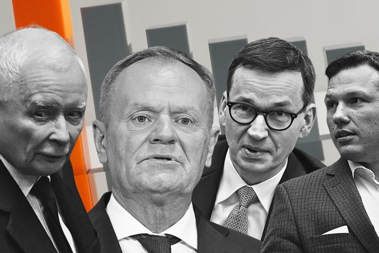 od lewej: Jarosław Kaczyński, Donald Tusk, Mateusz Morawiecki, Sławomir Mentzen