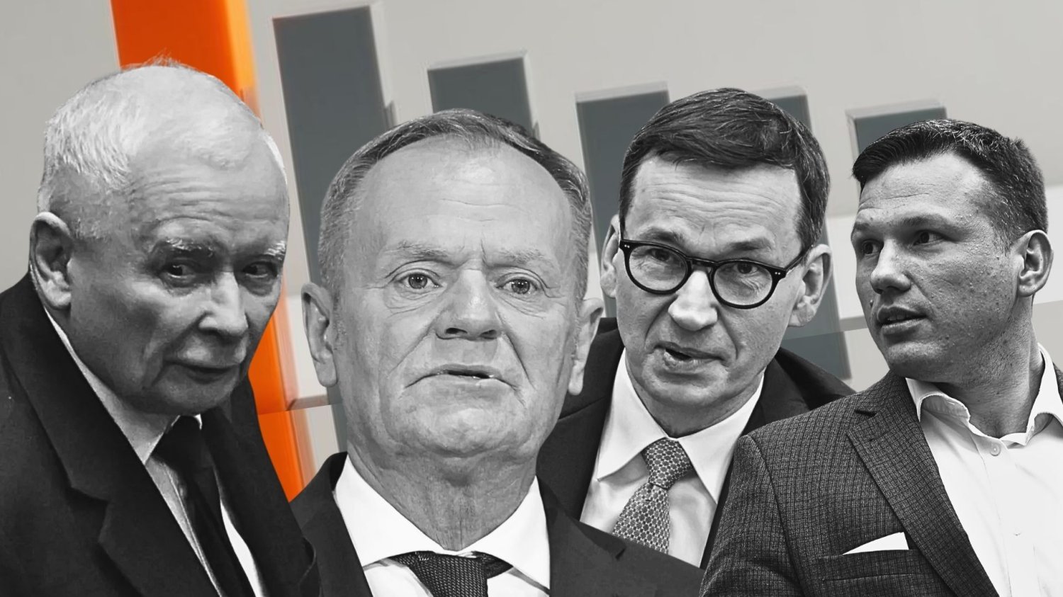 Dlaczego kochamy sondaże? Chaos polityki zamieniony w twarde liczby od lewej: Jarosław Kaczyński, Donald Tusk, Mateusz Morawiecki, Sławomir Mentzen