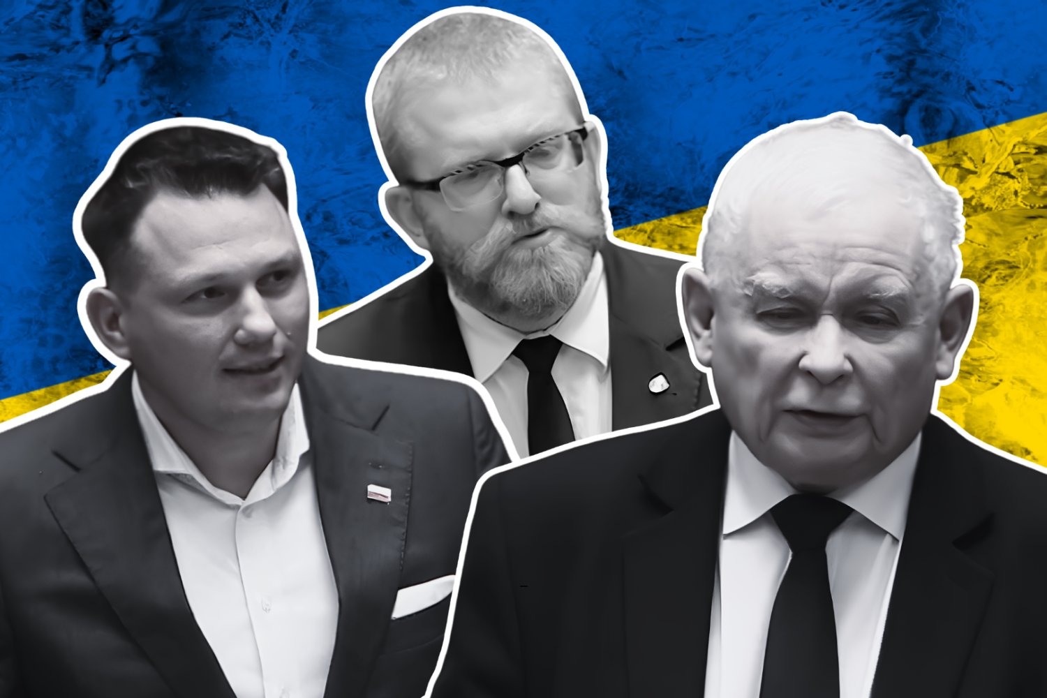 Nowy sondaż odziera ze złudzeń. PiS i Konfederacje jadą łeb w łeb na antyukraińskim paliwie Od lewej: Sławomir Mentzen, Grzegorz Braun, Jarosław Kaczyński
