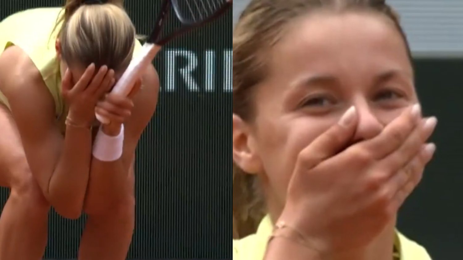 Polska tenisistka Maja Chwalińska cieszy się po wygranej podczas turnieju Roland Garros