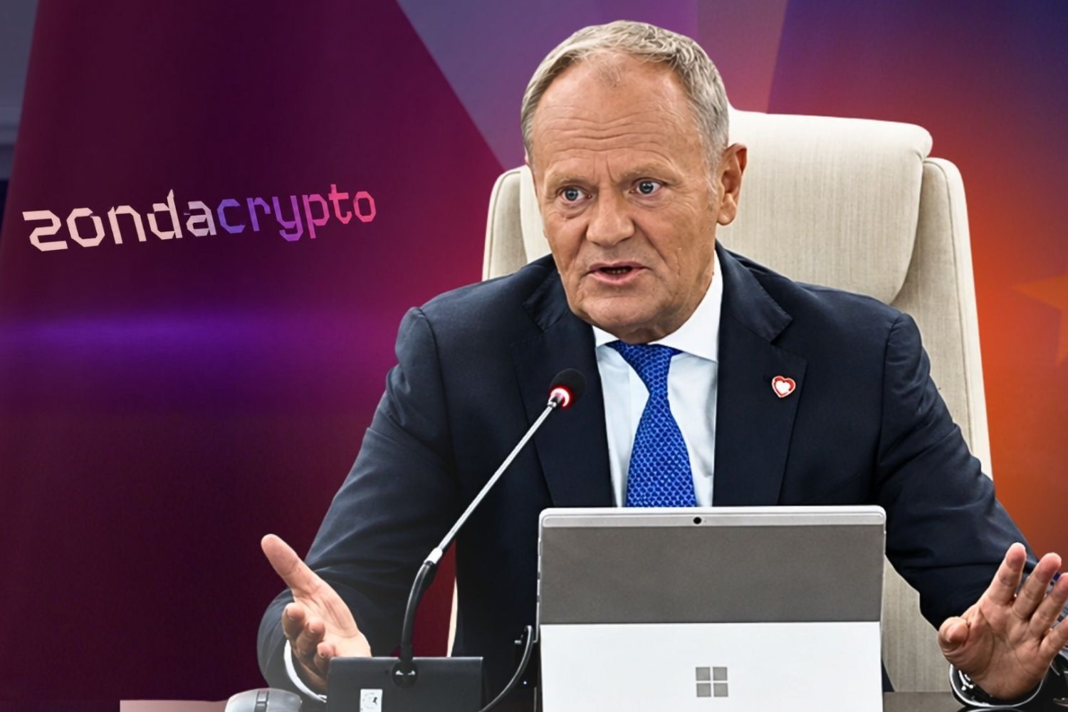 Premier Donald Tusk na tle grafiki z napisem Zondacrypto