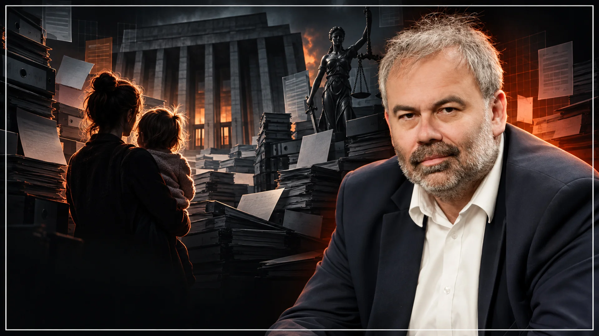 Prezes ZUS dr Liwiusz Laska w studio naTemat. W tle sylwetka kobiety z dzieckiem na ręku.