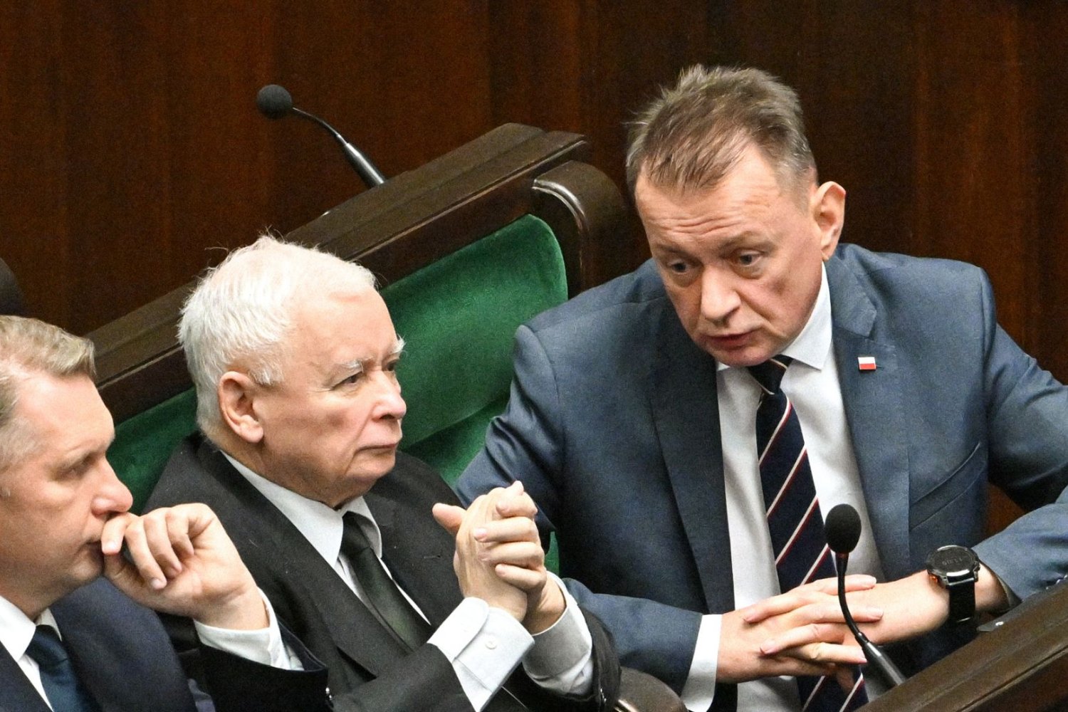 Przemysław Czarnek, Jarosław Kaczyński i Mariusz Błaszczak w Sejmie