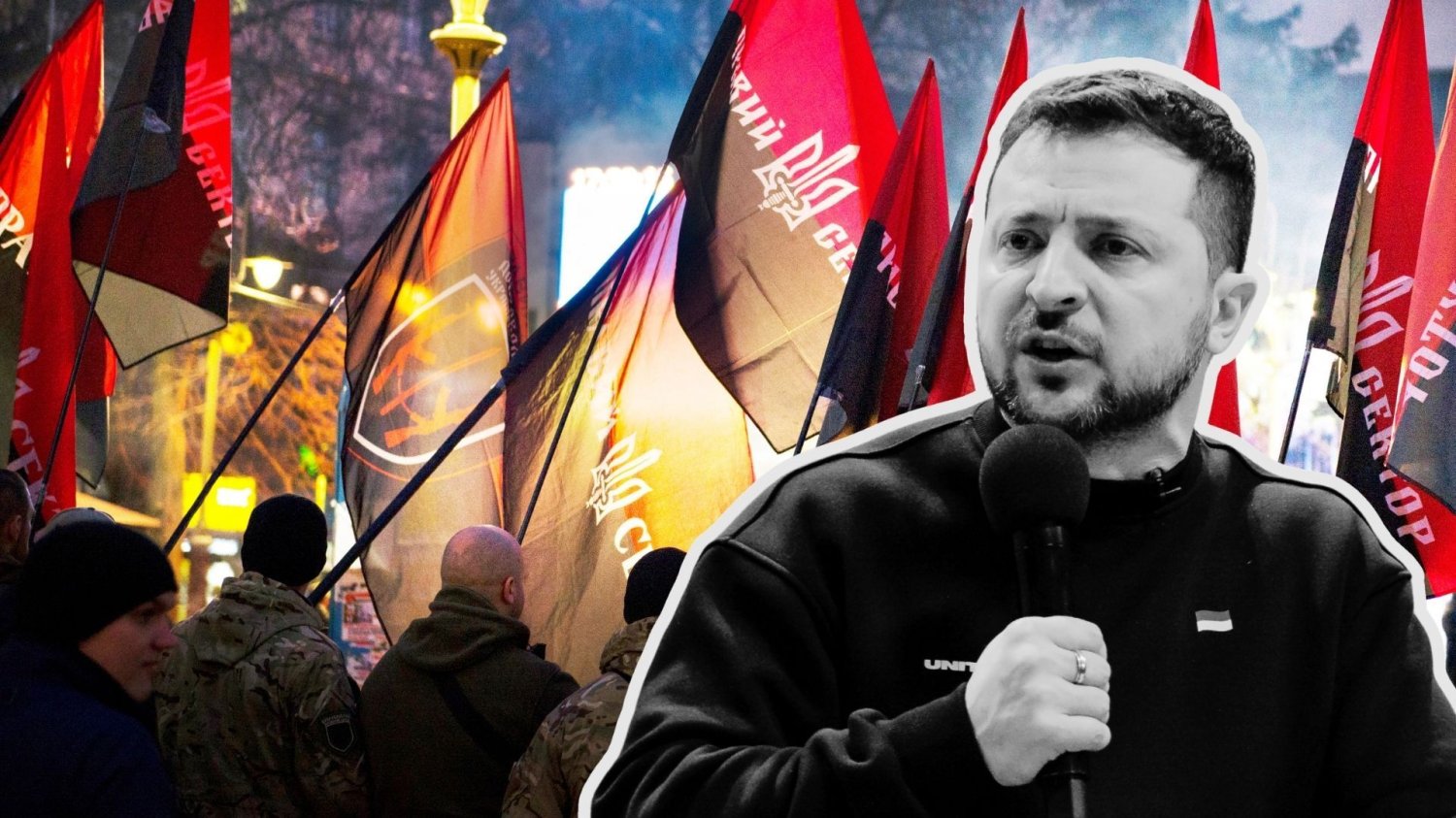 "Duża część Ukraińców nie wie, że na Wołyniu było ludobójstwo". Historyk IPN tłumaczy, dlaczego Wołodymyr Zełenski, w tle manifestacja w Ukrainie z flagami nawiązującymi do UPA