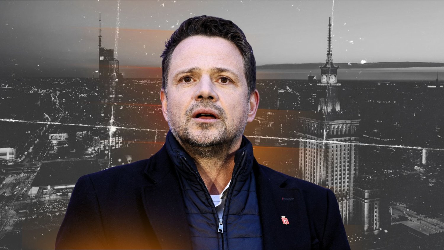 Rafał Trzaskowski, w tle Warszawa