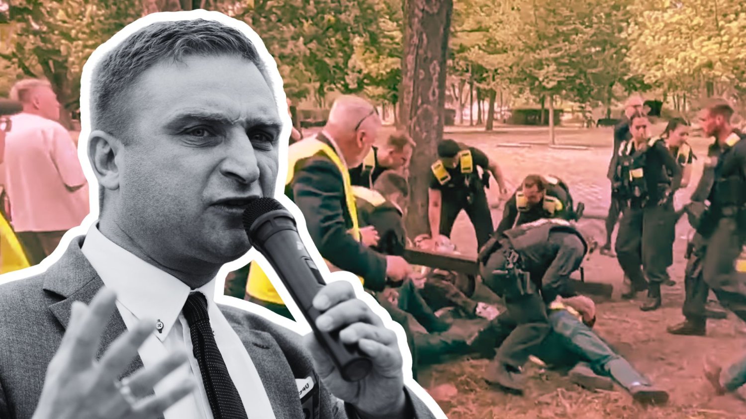 Robert Bąkiewicz i członkowie tzw. Ruchu Obrony Granic podczas akcji w Berlinie