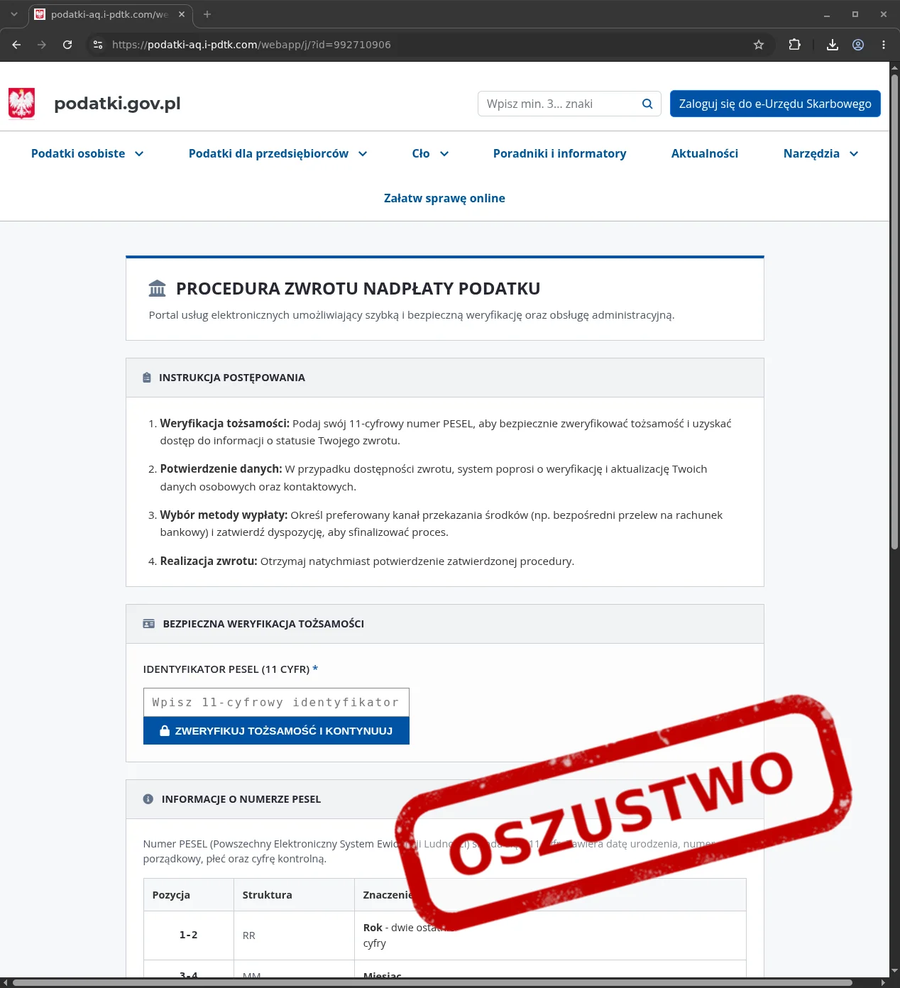 Uważaj na ten "zwrot podatku". Oszuści znów atakują w naszych wiadomościach Strona internetowa, oszustwo, e-Urząd Skarbowy