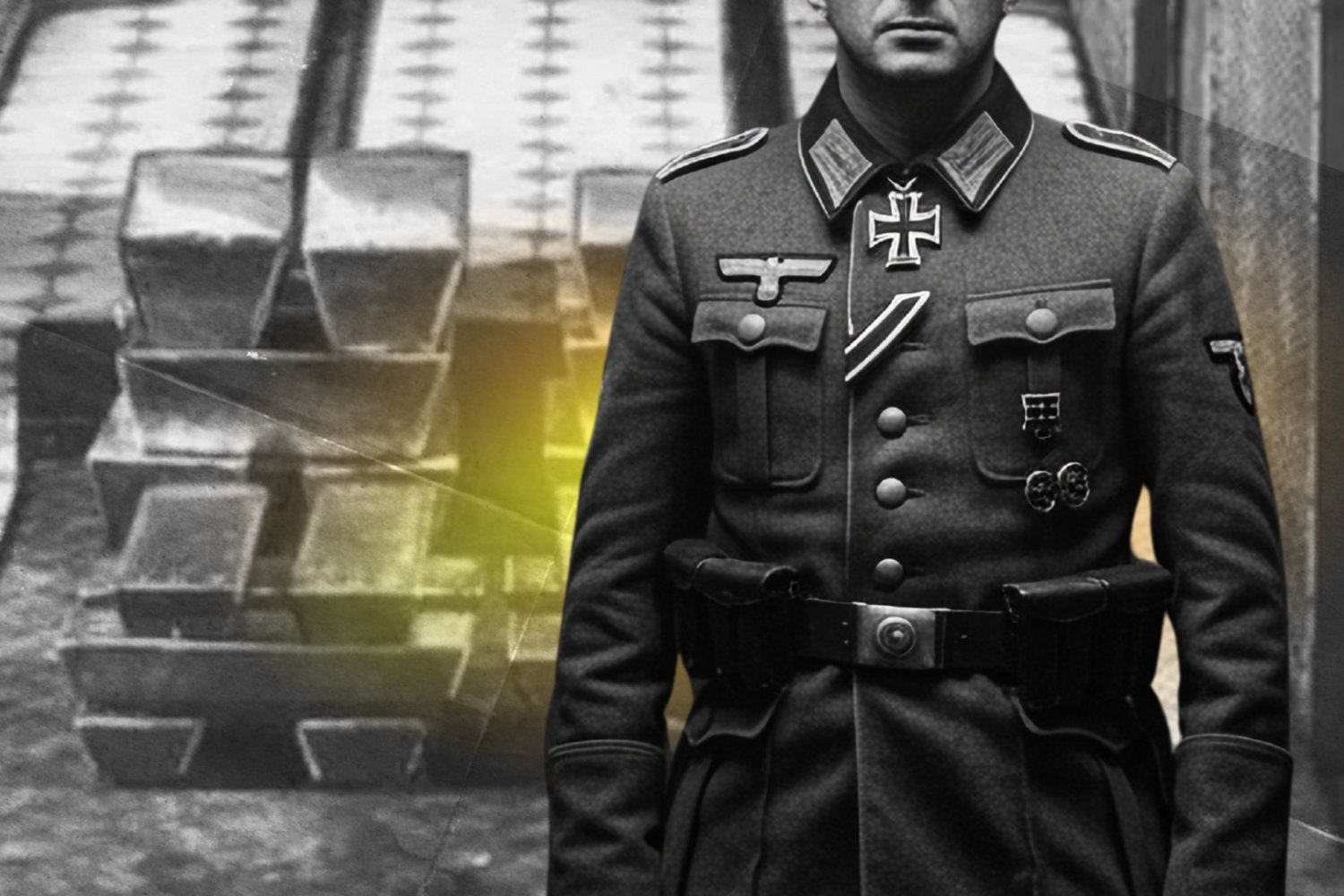 Skarbiec Banku Polskiego przy ulicy Bielańskiej 10 w Warszawie (kwiecień 1935) i postać oficera SS