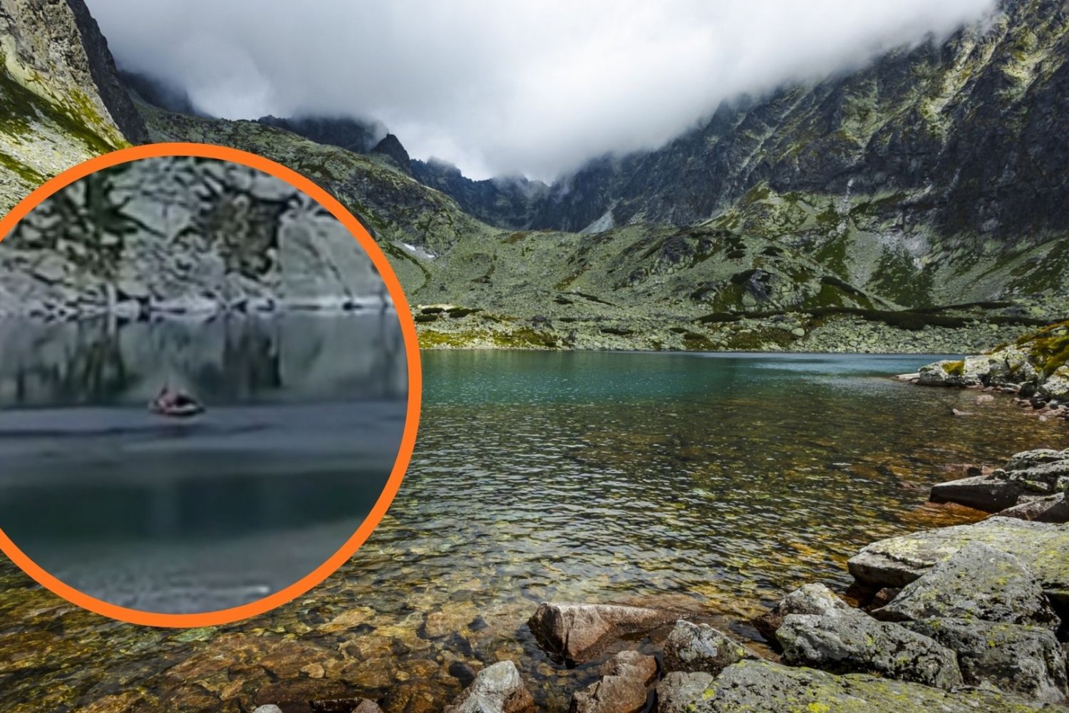 Spływ kajakiem po jeziorze w Tatrach Turyści w Tatrach urządzili sobie spływ kajakiem