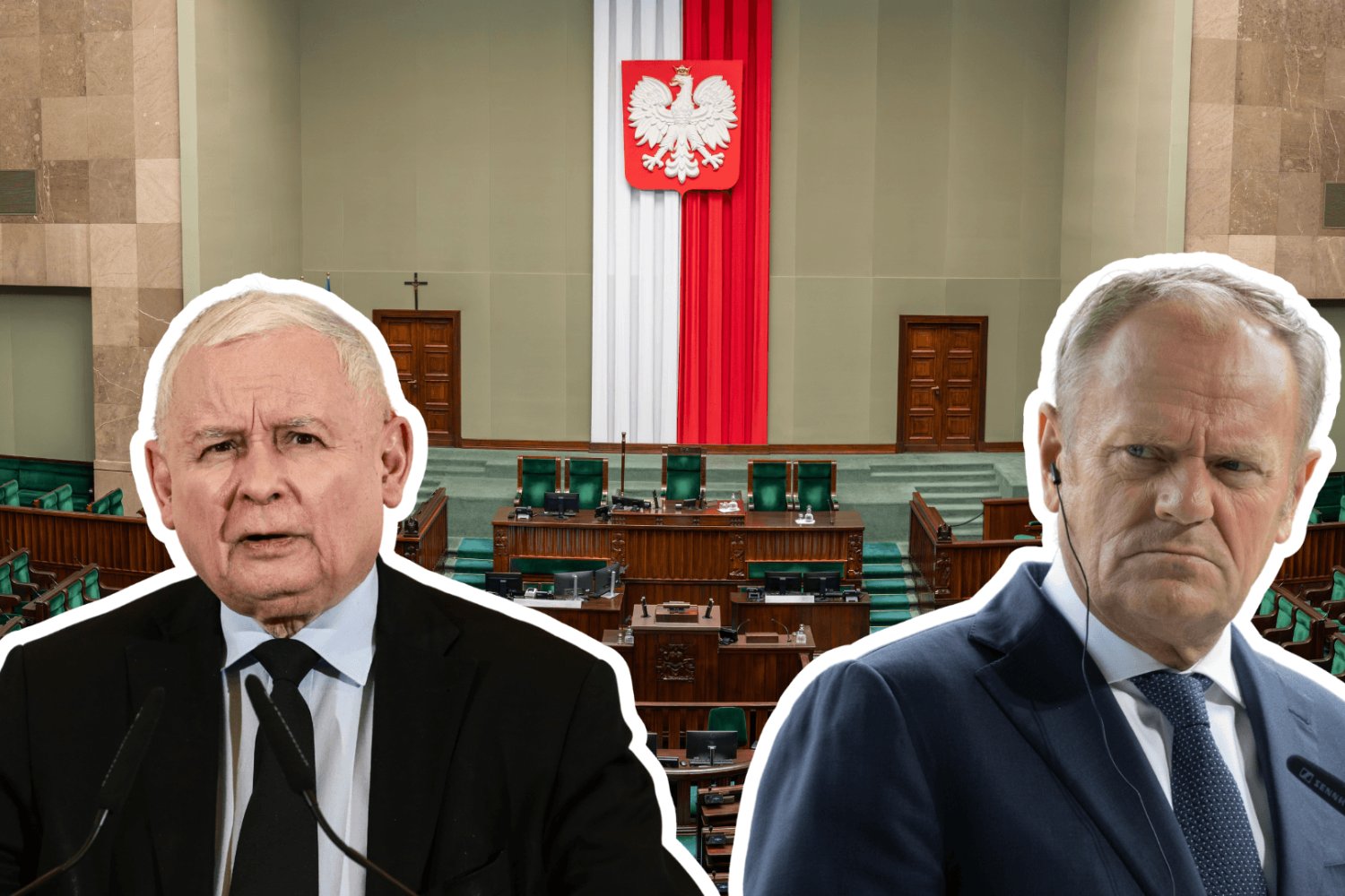 Tusk i Kaczyński, w tle sejm