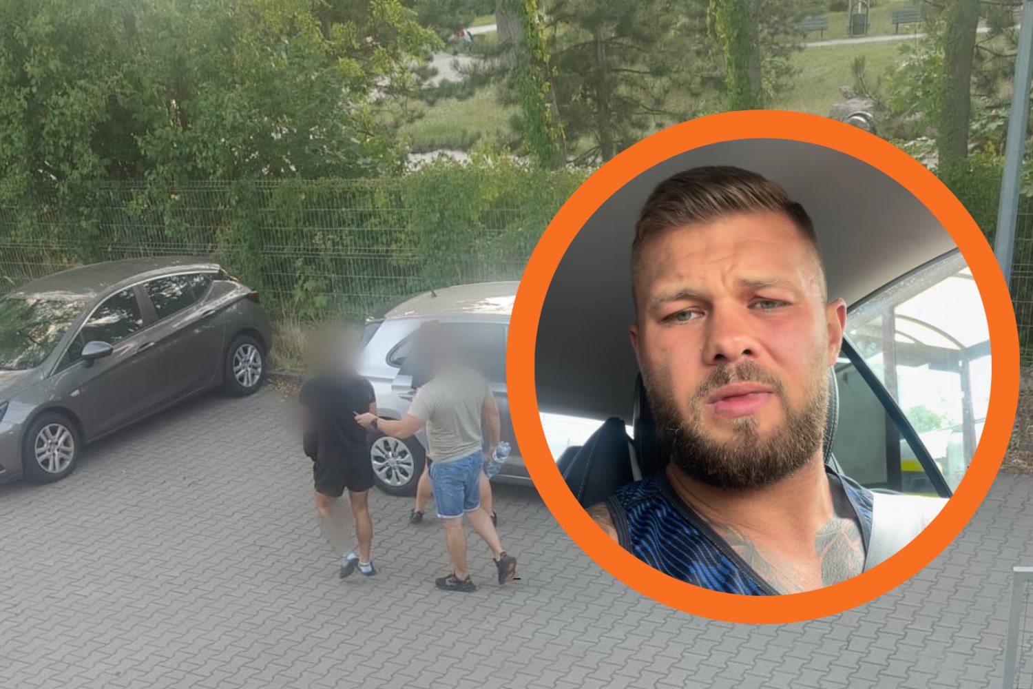 w tle: zatrzymanie policyjne, w ramce: "Piasek"
