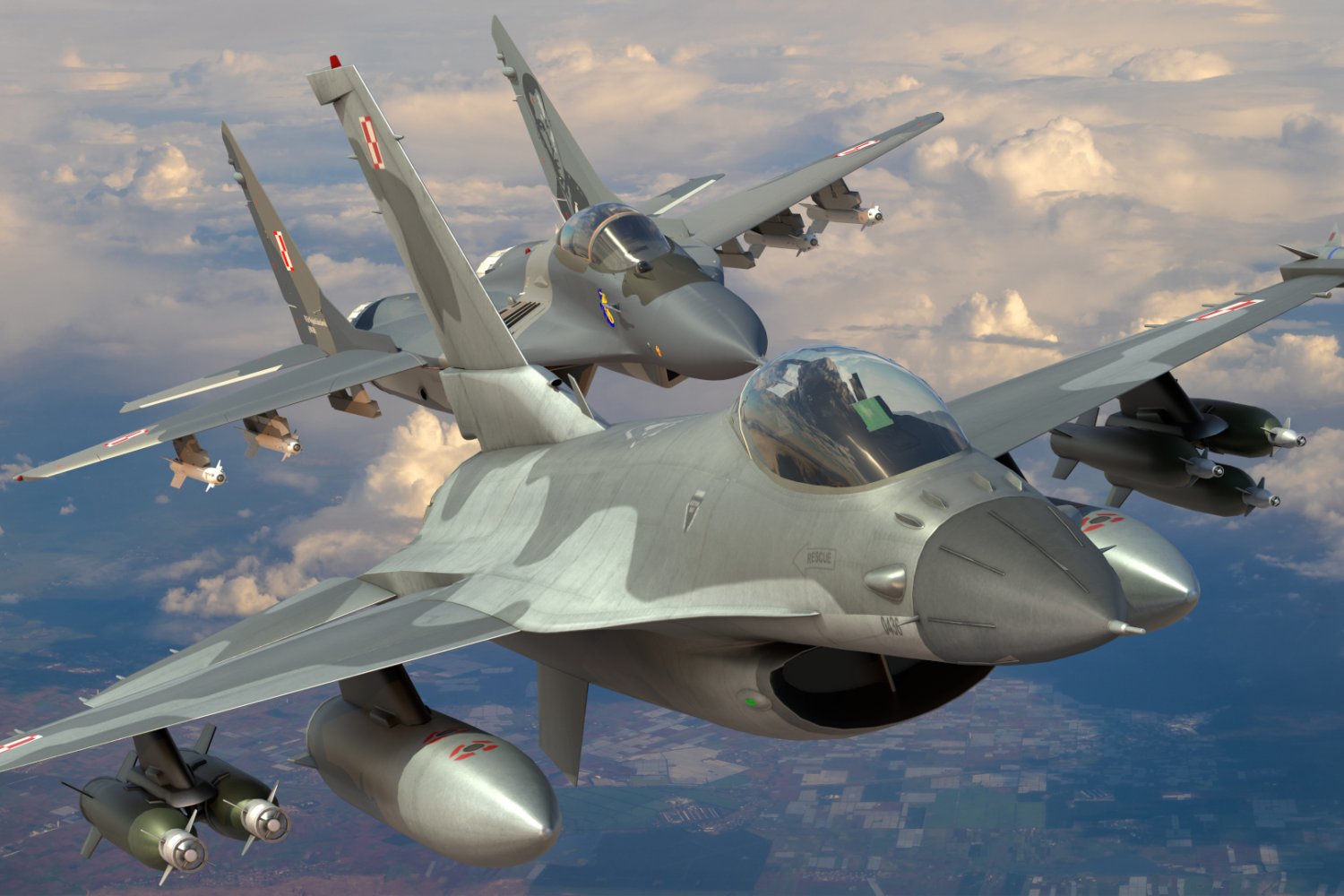 Niezidentyfikowany obiekt spadł w woj. lubelskim. Wojsko poderwało myśliwce F-16 Polskie myśliwce F-16 w locie