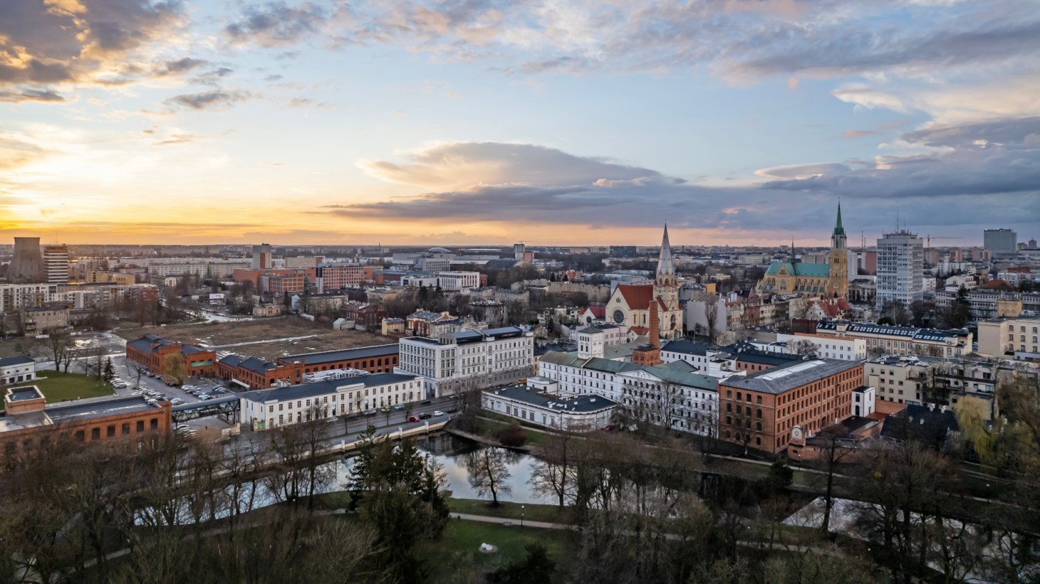 Widok z lotu ptaka na miasto Łódź