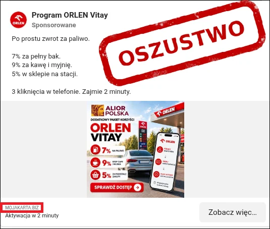 Nowe oszustwo "na drogie paliwo". Chcą wykorzystać zdesperowanych Polaków Reklama, fałszywa reklama