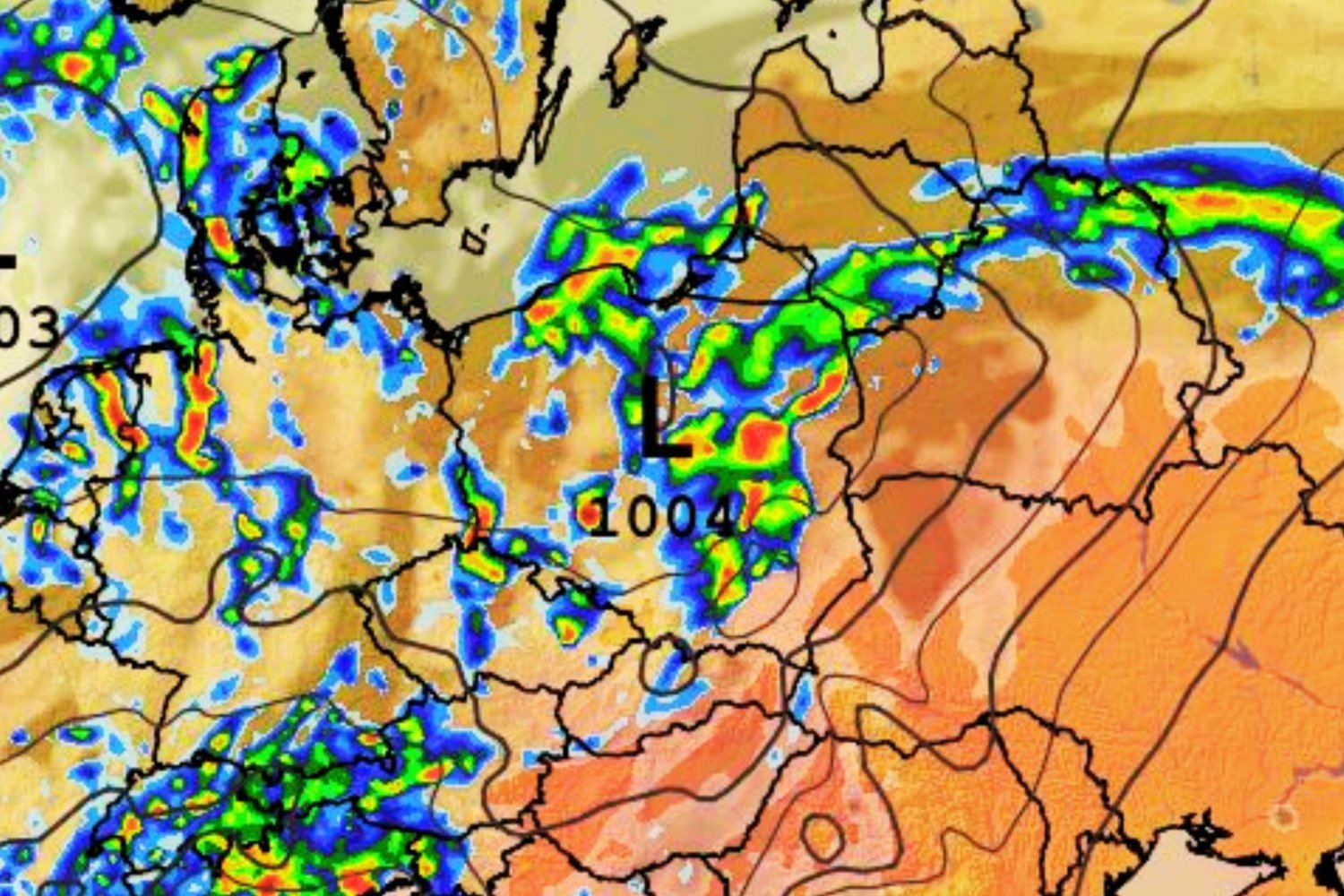 zrzut ekranu z aplikacji wxcharts, przedstawiający prognozę pogody na obszarze Polski