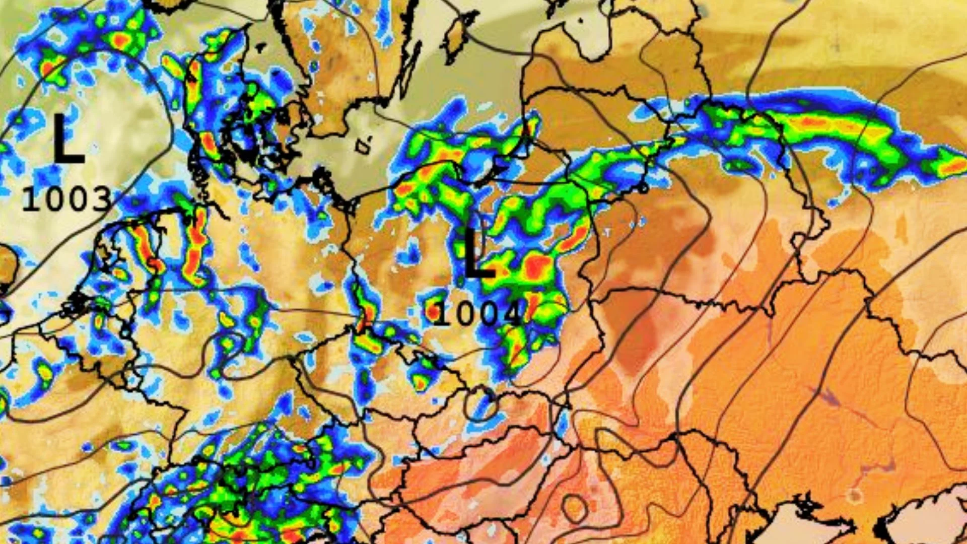 zrzut ekranu z aplikacji wxcharts, przedstawiający prognozę pogody na obszarze Polski