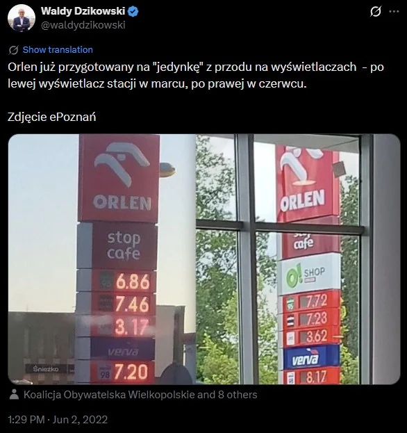 Cena paliwa 10 zł za litr? Stacje sa gotowe Pylony z 4 miejscami na cenę